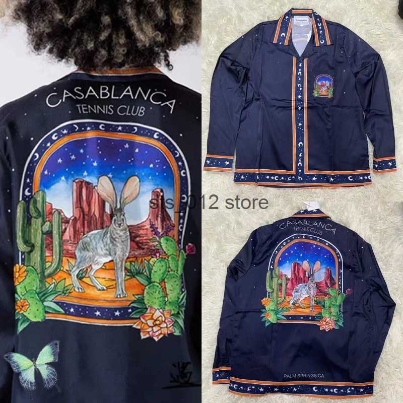 

Men's Casual Shirts CASABLANCA Shirt Ribbite Cactus Print Casual Loose Hawaiian Men Women Couple Long Sleeve Shirt T230303
