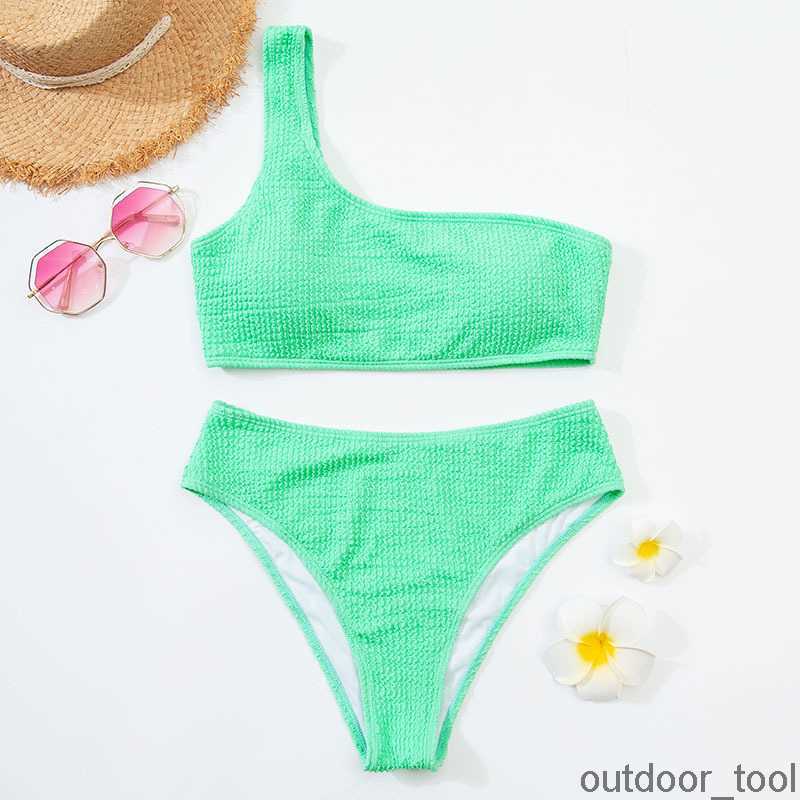 

2023 Sexy Bikini One Shoulder Women Swimsuit Solid Female Swimwear Bikini Set Brazilian Swimming Suits Beachwear
