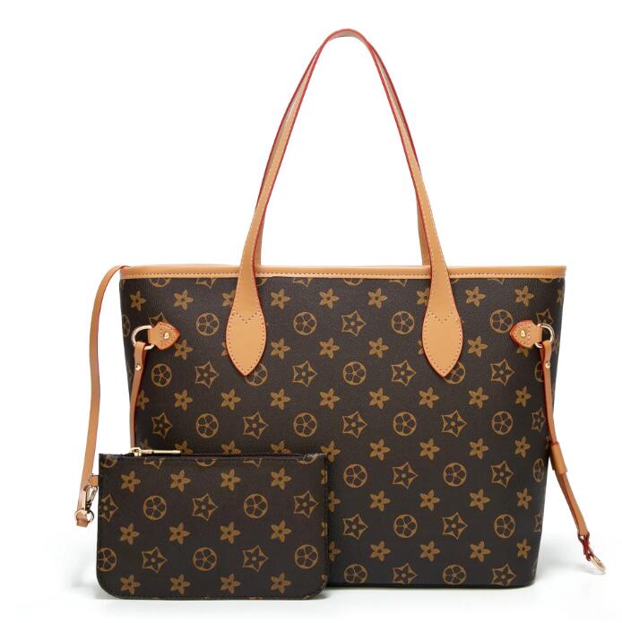 

Fashion Women bag designers bags 2pcs shoulder Handbag Handbags Messenger Bag Credit card holder Coin purses tote female purse with small wallet, Brown flower brown flower s