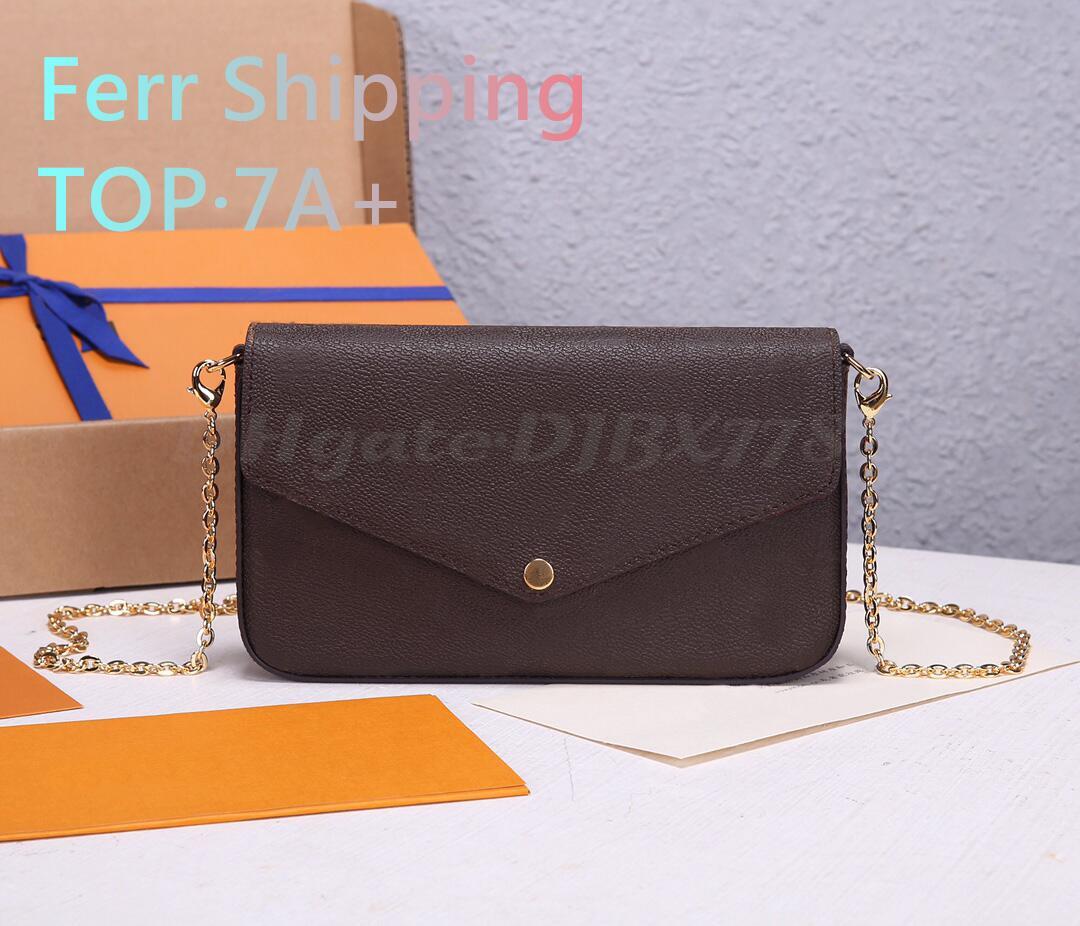 

Ladies Fashion Casual Designe Luxury Crossbody Shoulder Bags Chain Bag High Quality TOP 7A M61276 N63032 N63106 Wallet Coin Purse Key Pouch, Brown flower