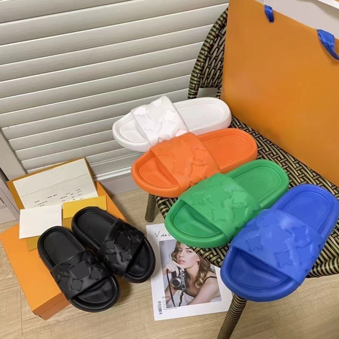 

2023 new waterfront slippers embossed mule designer brand rubber slides flat fashion summer outdoor beach mules slides slider with box size 35-45