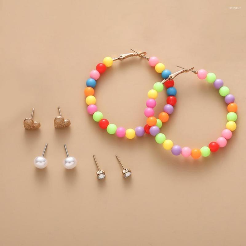 

Hoop Earrings Studs Set Party Clothing Accessories Jewelry Gift6 Pairs Women Multicolor Mini Beads Rhinestones Inlay Al