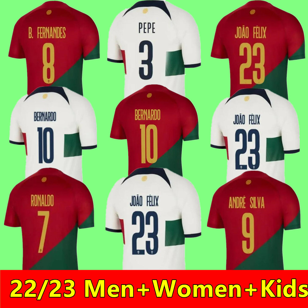 

2022 Portugal Soccer Jerseys 23 JOAO FELIX RUBEN DIAS football shirt BERNARDO B. FERNANDES RONALDOS ANDRE SILVA camisa de futebol JOAO CANCELO men kids kits, Adult away