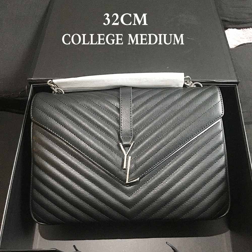 

5A TOP Quality Designer Shoulder Bag COLLEGE MEDIUM LARGE XXL Jumbo Tote Quilted Bag Luxurys Women's Handbags Purses Black Genuine Leather Crossbody Messenger Bags, Black & black hw