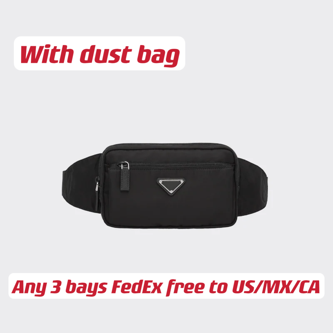 

Re-Nylon and Saffiano Leather Belt Bag Designer Black Unisex Shoulder Bags Front Enameled Metal Triangle Logo With Dust bag Woman Fashion Bag