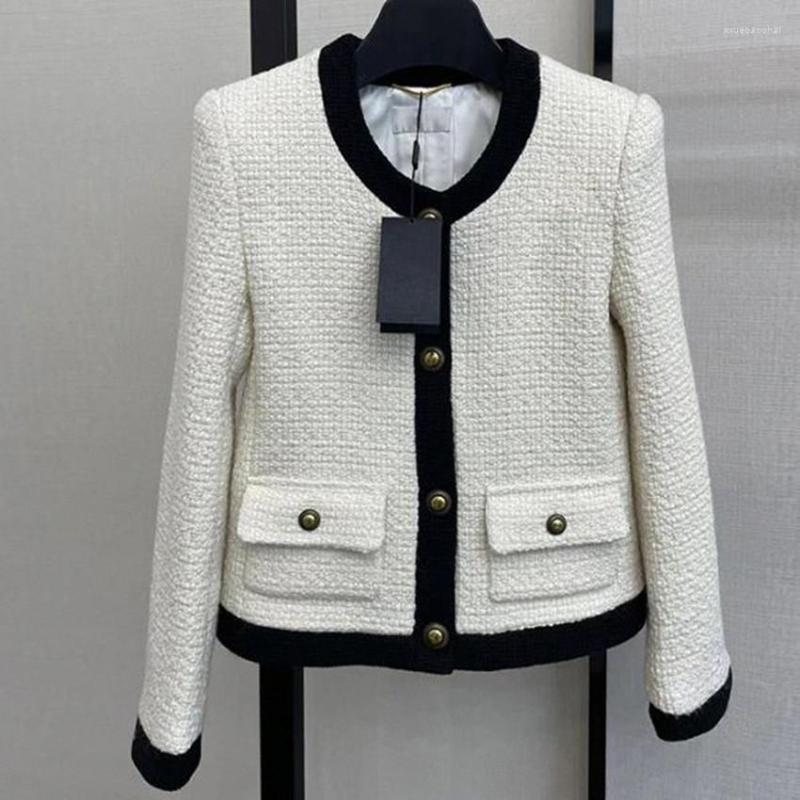 

Women' Jackets Frensh Style Small Fragrance White Tweed Woolen Jacket Women O-neck Single Breasted Short Outwear Spring Autumn