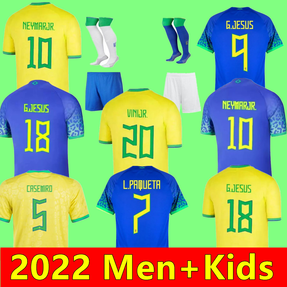 

2022 soccer jerseys Camiseta de futbol PAQUETA BRAZILS NERES COUTINHO football shirt JESUS MARCELO CASEMIRO brasil 22 23 maillots football Men Women kids kit SETS, Adult away+world cup