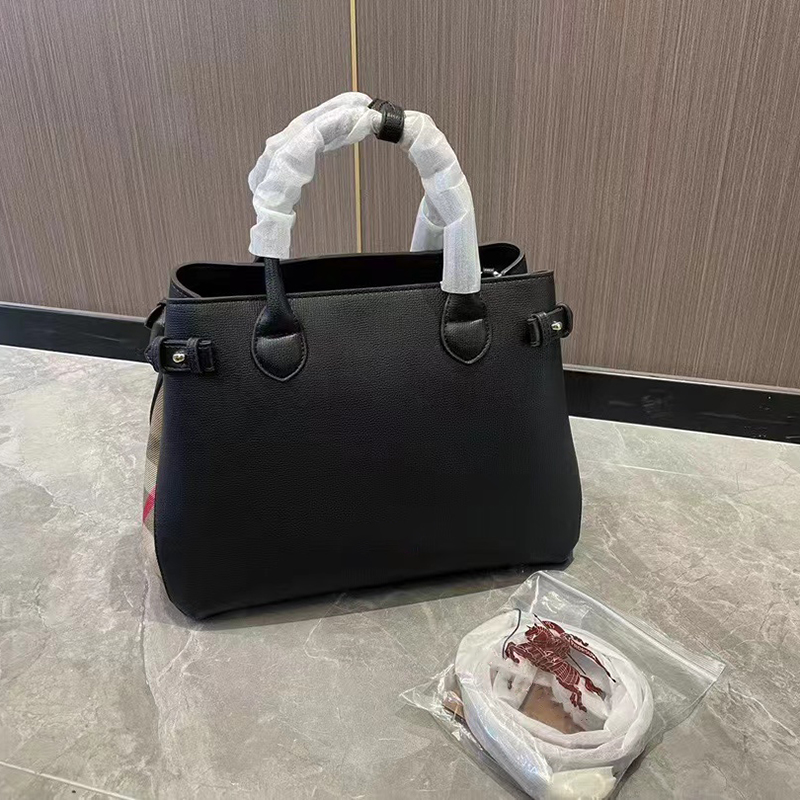 Tote Bag Doctor Handbags En Cuir Grainé Noir Et Toile Tricolore Haymarket Cuir Noir Luxurys Femme Sac Grande Capacité Sac Trajet Double Anse 36CM