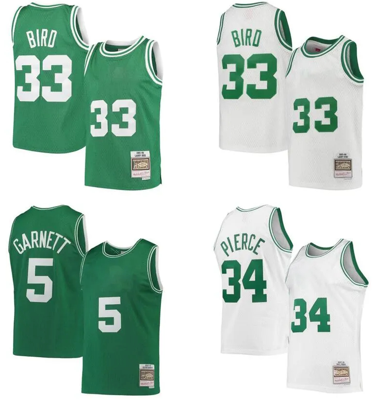 

Basketball jersey Larry Bird Mitchell & Ness 1985-86 5 Garnett 34 Pierce 2007-08 Men Youth black white green retro jerseys, With logo4