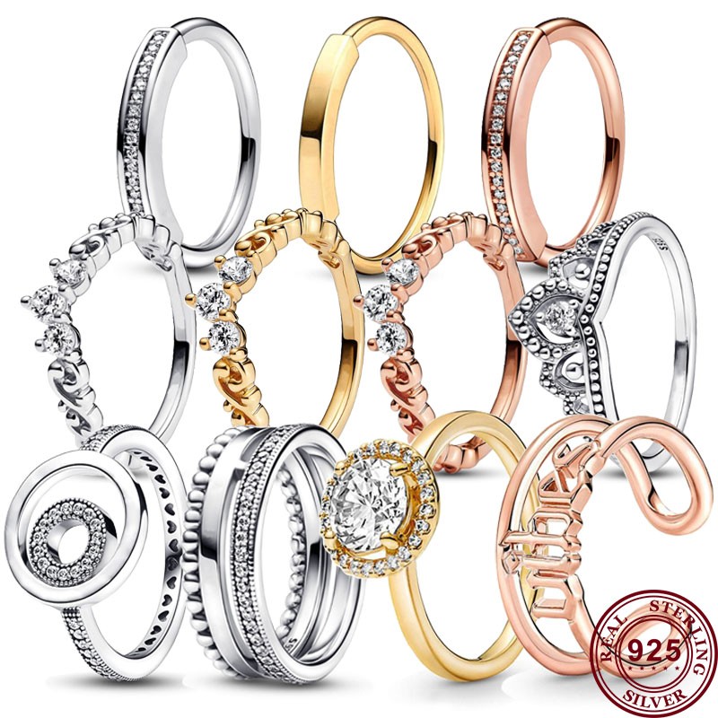 

925 Silver Women Fit Pandora Ring Original Heart Crown Fashion Rings Signature Series Crown