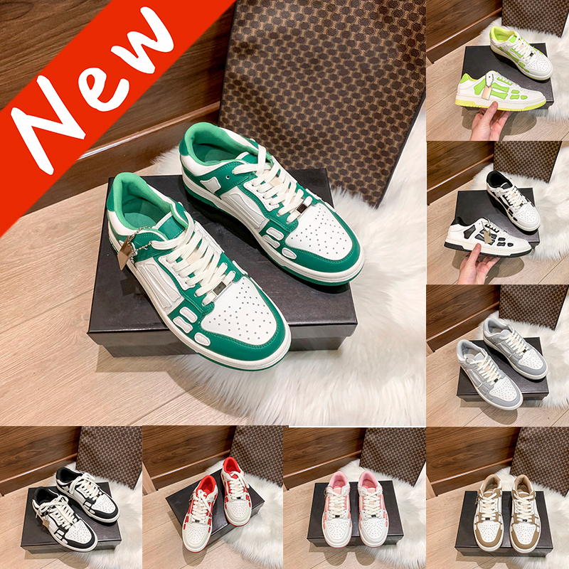 

Skel-Top Men Casual Shoes Skel Top Low Genuine Leather Sneaker Designer Mens Luxury shoe Leather Bones Skeleton Applique Upper Low-cut Runner Womens Trainers US 6-12, 01 black grey