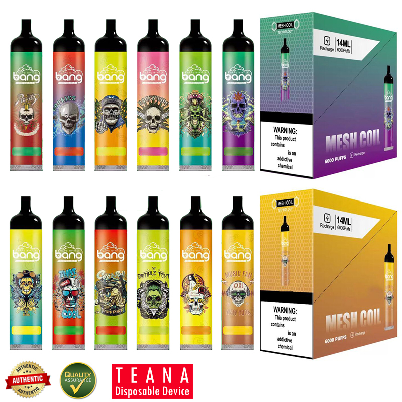 

Bang 6000 Puffs Mesh Coil E Cigarette 2% 3% 5% Rechargeable Disposable Vapes 850mAh Battery Prefilled 14ml Pods Carts Electronic Cigarettes Vape Pen