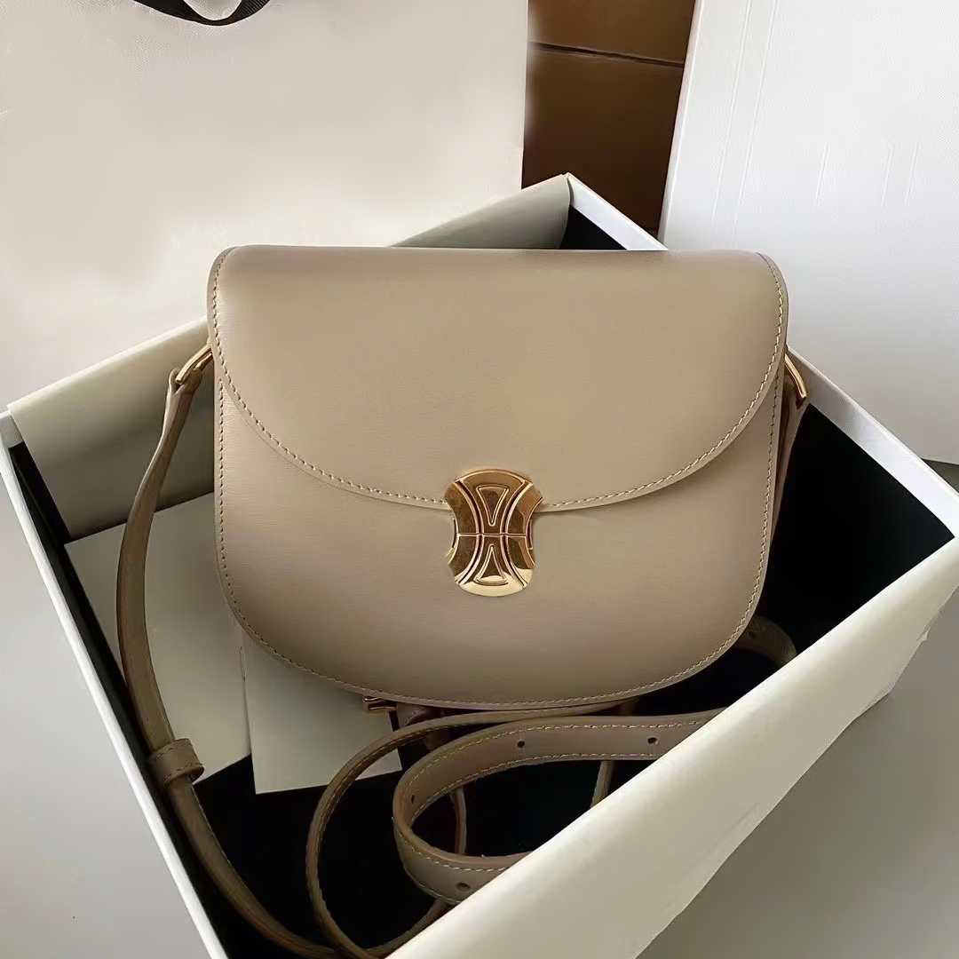 

Women's saddles bag crossbody Luxury mens Designer Clutch flap gold metal sign TEEN TRIOMPHE BESACE messenger Genuine leather tote shoulder hand bag Shopping bag, Brown
