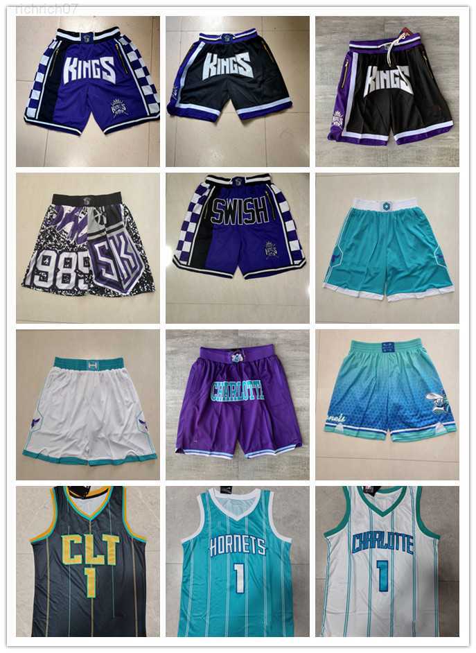 

Sacramento''Kings''Shorts Charlotte''Hornets''Shorts men Throwback Basketball Shorts pocket Basketball Jersey 1 LaMelo Ball, Color