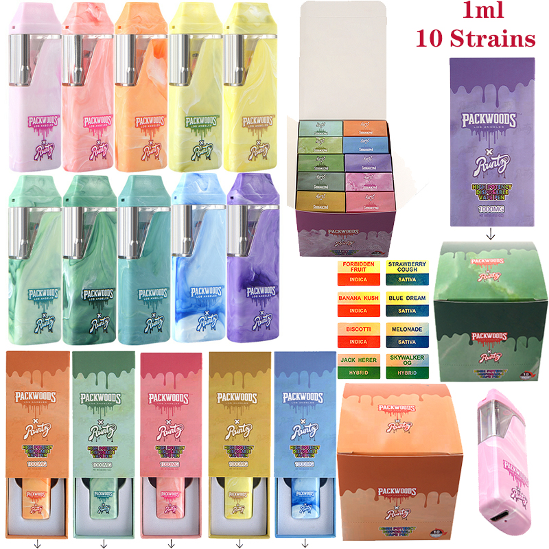 

New Packwoods X Runtz E Cigarette Rechargeable Disposable Vape Pen Starter Kit Empty Device Pods Micro USB Charger 380mah 1ml Preheat Thick Oil 10 Flavors