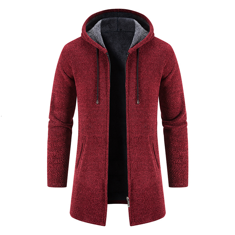 

Men s Sweaters Long Cardigan Winter Windproof Warm Hoodies Sleeve Zipper Jackets Comfortable Coats 230302, 6619-wine red