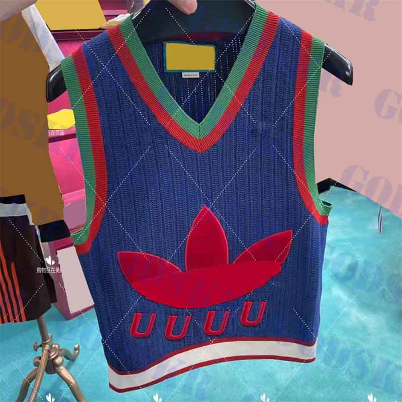 

Brand Embroidered Tanks V Neck Sweater For Women Fashion Loose Tank Womens Tops Clothing Two Colors, Please contact me real pic