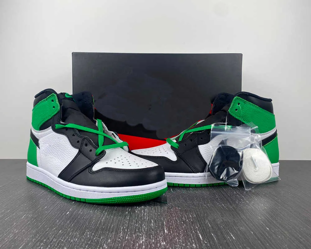 

2023 New Release Basketball Shoes Jumpman 1 High OG 'Lucky Green' 1s Black/Lucky Green-White Outdoor Sports Sneaker With Box, White green