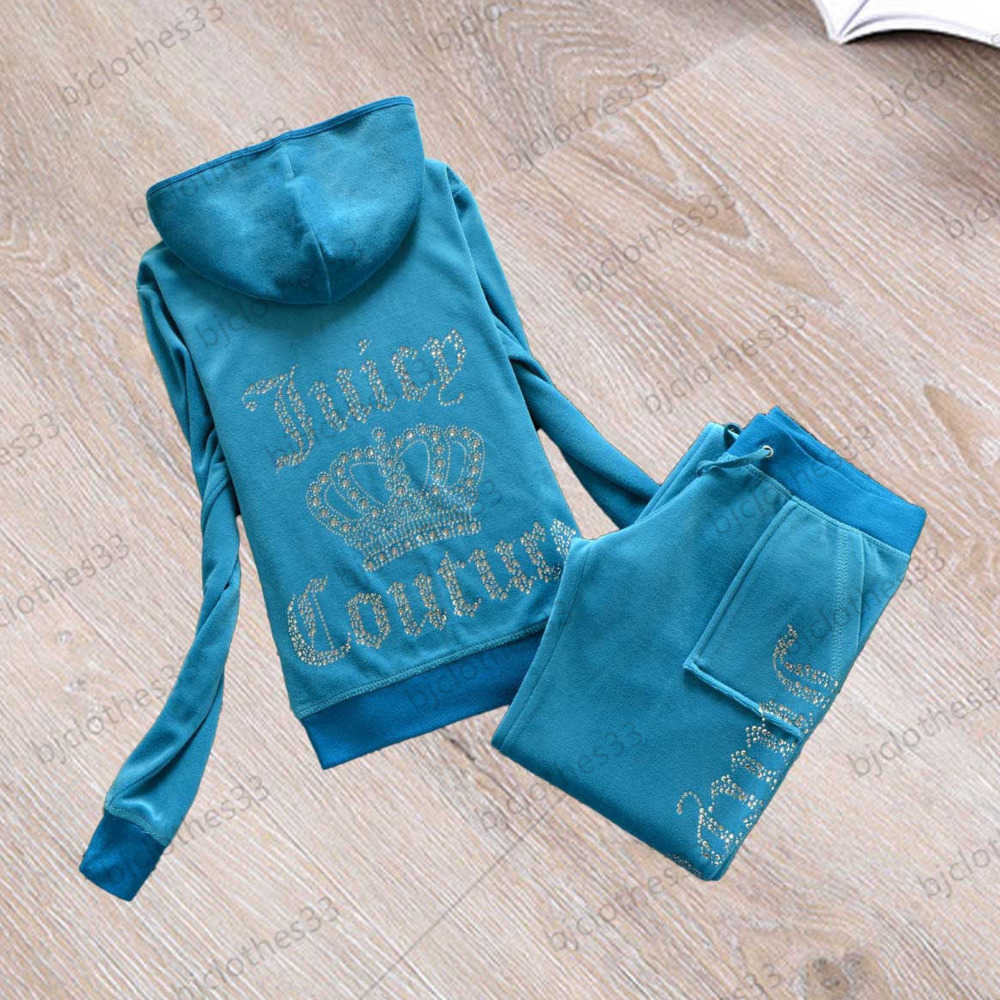 

Advanced design Juicy Tracksuit Brand Womens Two Piece Pants Hot Drill Regular Long Sleeve Hooded Tops High Waist Drawstring Straight Trousers 23ess