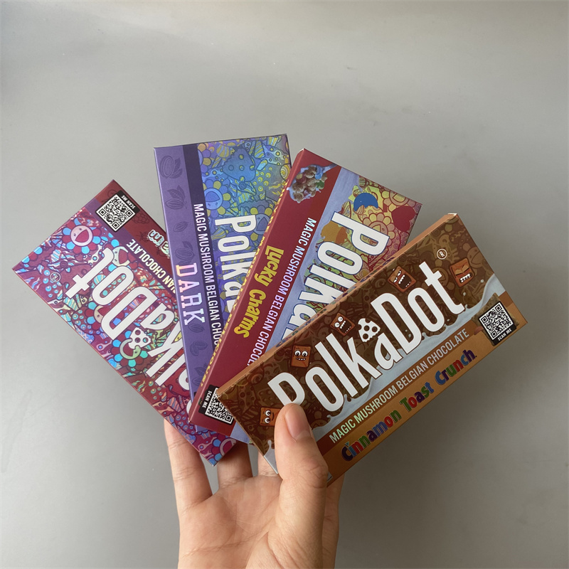 

Polkadot Mushroom Chocolate Bar Box Milk with Display Box QR Code Stickers 15 Grid Mold Foil Wrapper ONEUP