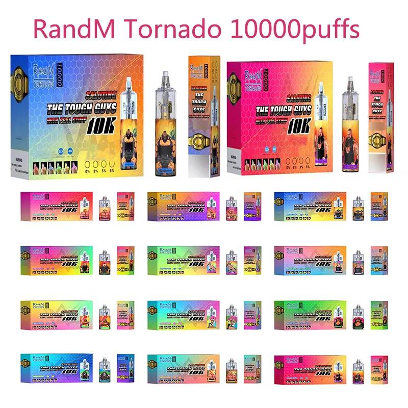 

RandM Tornado 10000Puffs Disposable E Cigarettes 20ml Pod Airflow Control Device 6 Colors RGB Light 2% 3% 5% Optional 10K Puffs 850mah Battery 24 Flavors