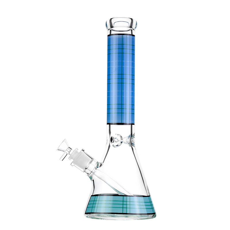 

14 inches straight tube hookah green/blue/light blue pattern color beaker bong with diffused downstem percolator and 14mm female joint