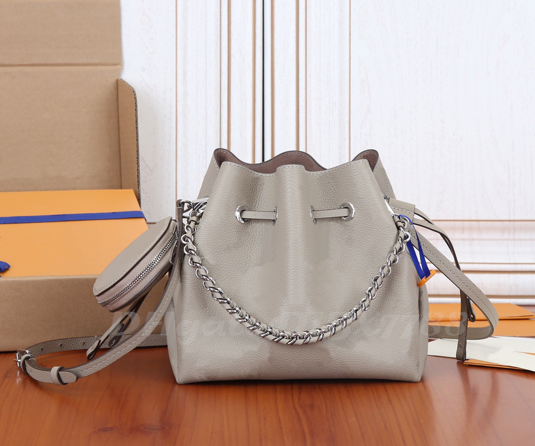 

Designer luxury womens bag M57070 Bella bucket bag Perforated calfskin single shoulder bag messenger bag Casual fashion Leather handbag TOP 7A high capacity purse, Light pink