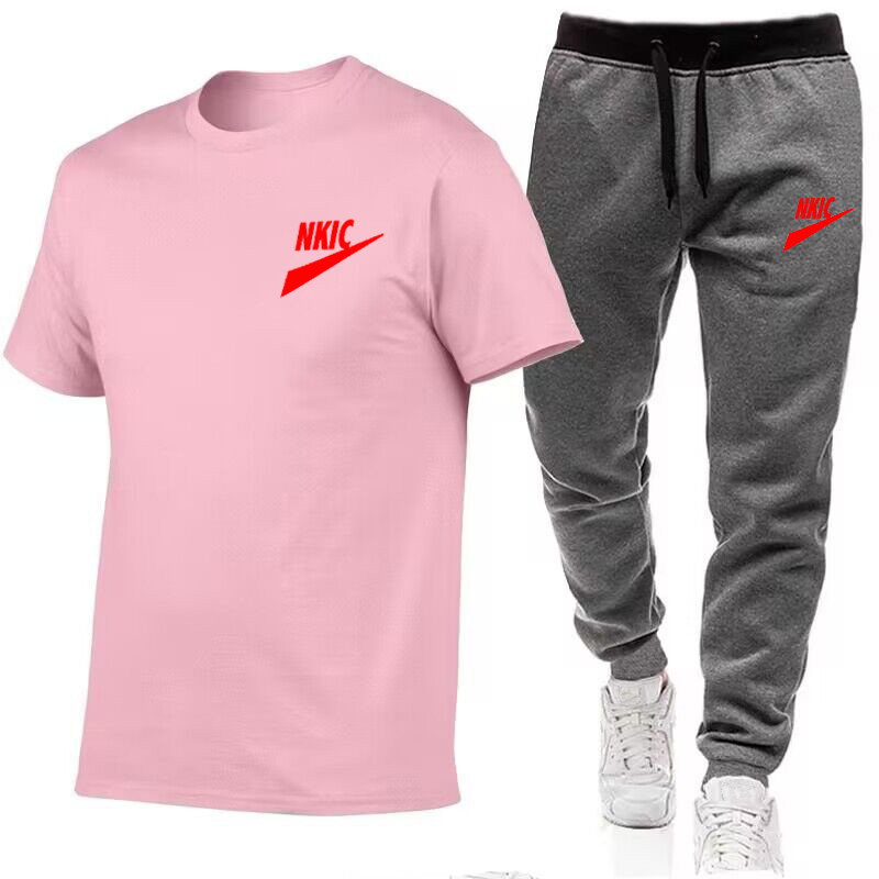 

Men's Tracksuits New Summer Mens Sportswear Set Short Sleeve T-shirt And Sweatpants For Men Casual Sportswear Brand LOGO Print