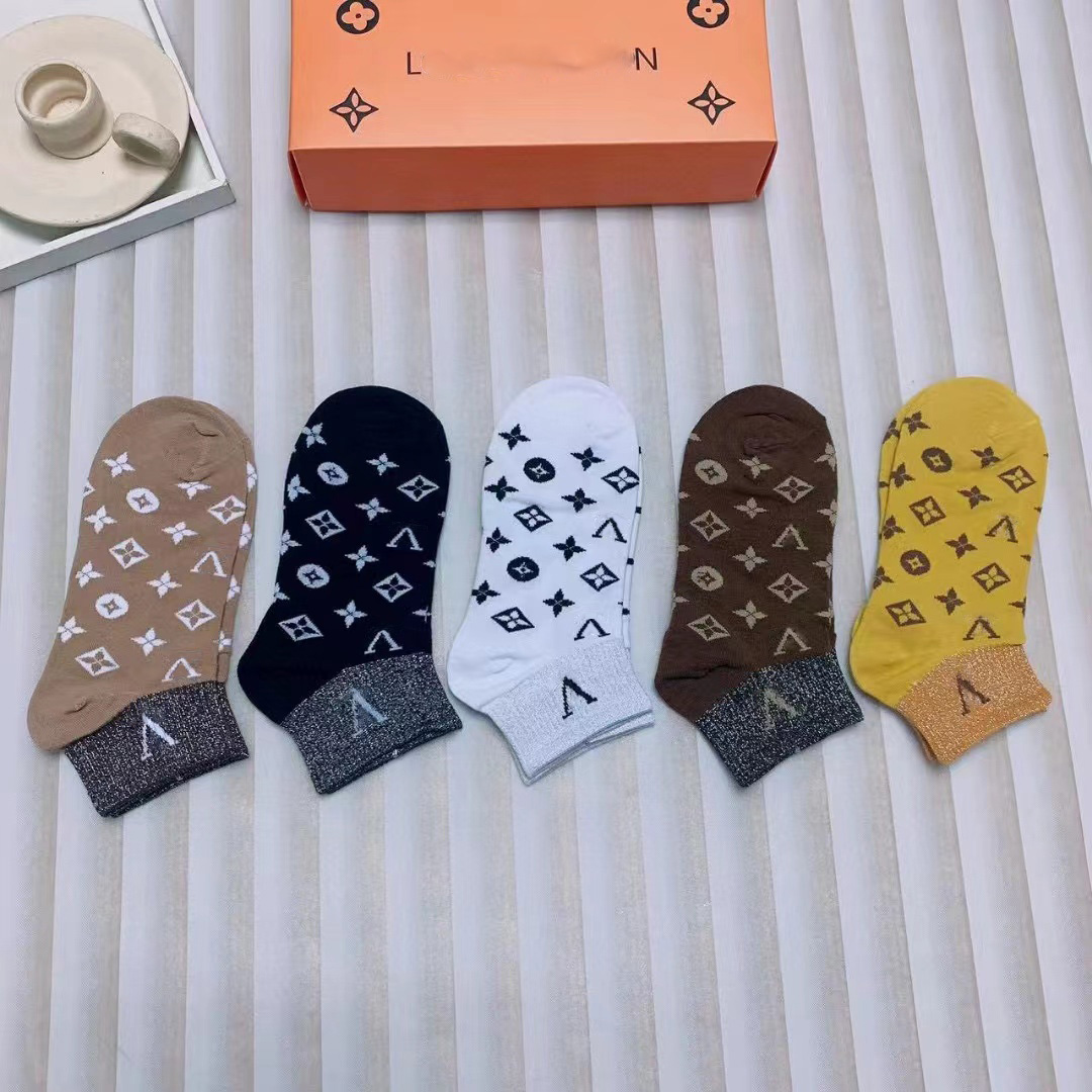 

2023 Fashion menswomen socks five pair luxe sports winter mesh letter printed sock embroidery cotton man woman with box, 13