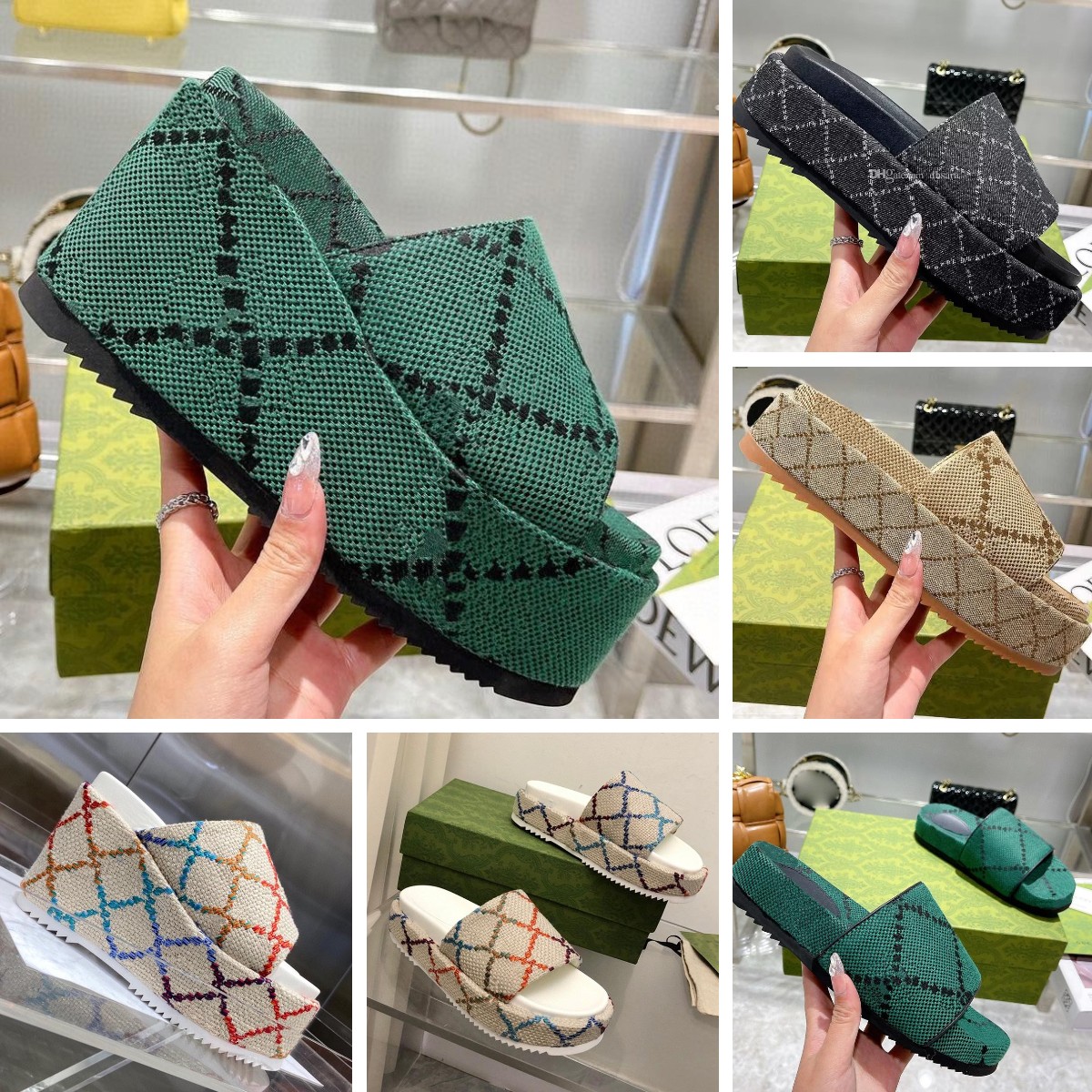 

Designer Slippers Women G Paris Platform Slipper Wedge Pattern Embroidery Letters Beach Casual Slides Flip Flops Ladies Thick Bottom Shoes, Black platform 5cm