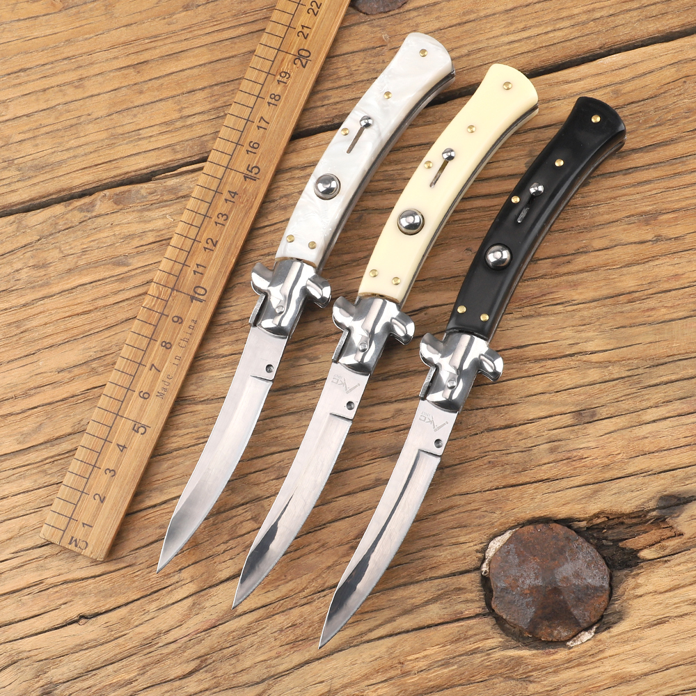 

3 Medium Tactical Automatic Knife Machete 440 Mirror Blade Resin and Stainless Steel Handle Outdoor Kitchen Multitool Holiday Gift