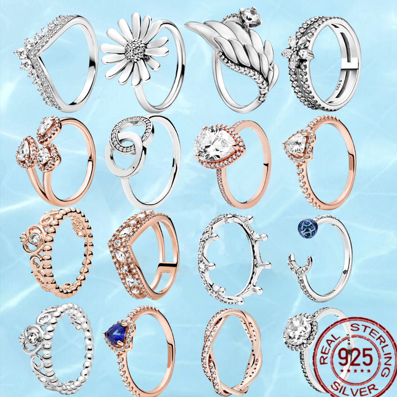 

925 Silver Women Fit Pandora Ring Original Heart Crown Fashion Rings Princess Wishbone Signature Circles Hearts Halo Infinity Eternal Love 10245