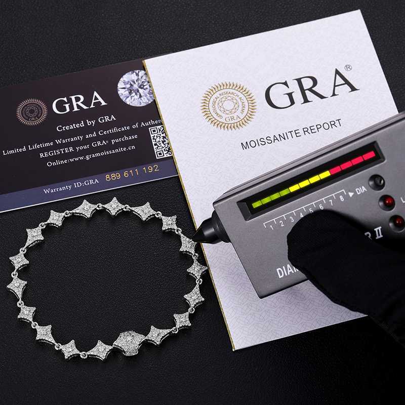 

Dropshipping Bling Hip Hop Jewelry 925 Sterling Silver d Color Vvs Moissanite Iced Out Star Charm Bracelet Anklet for Men Women