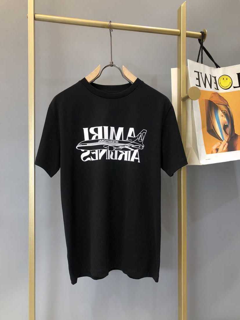 

amirs t T-shirt American airplane slogan letter print hip hop short sleeve men's and women's high street T-Shirt Tee59C4, Black
