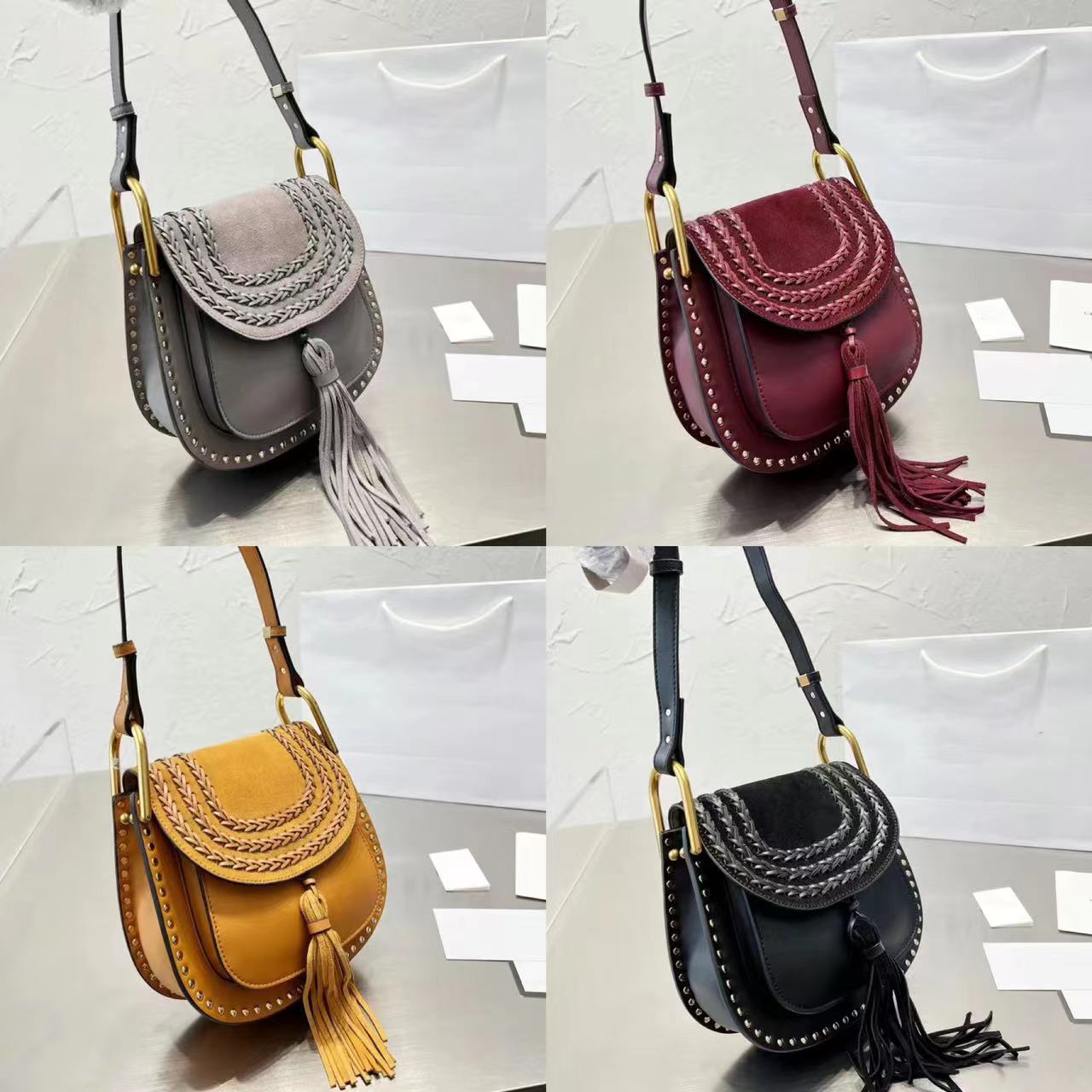 

vintage husdon woody Saddles Tassel bag travel Luxury Designer men women's pochette cowhide Leather handbags brand tote crossbody small clutch shoulder retro bags, Color 3