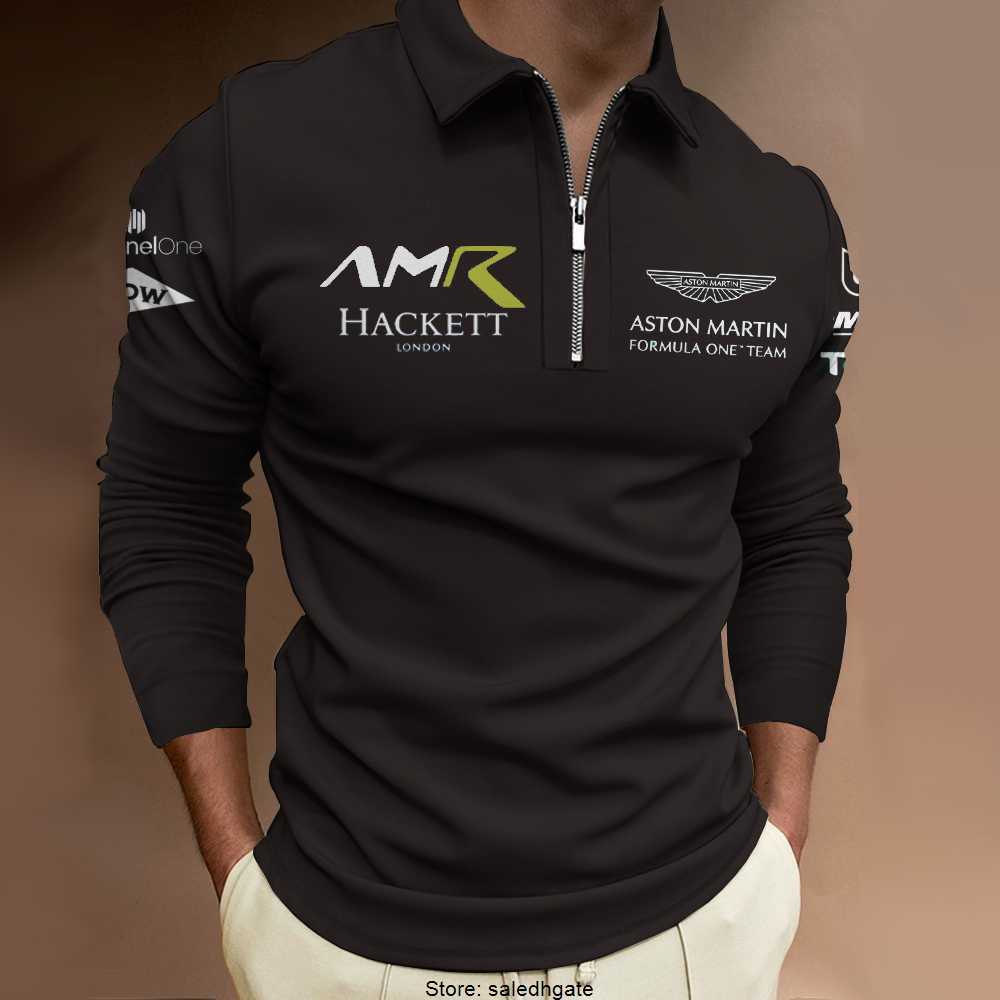 

2023 F1 Formula 1 Aston Martin Black White Men' Polo Shirt Long Sleeve Racing Outdoor Sports Breathable Top, Purple