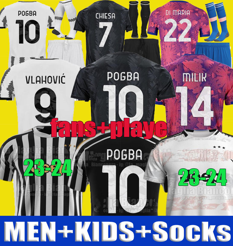 

FANS player 2022 2023 POGBA CHIESA soccer jerseys VLAHOVIC MILIK 22 23 24 DI MARIA BONUCCI football shirt KEAN CUADRADO BREMER kids kits setS socks uniform Juventus, 22-23 3rd