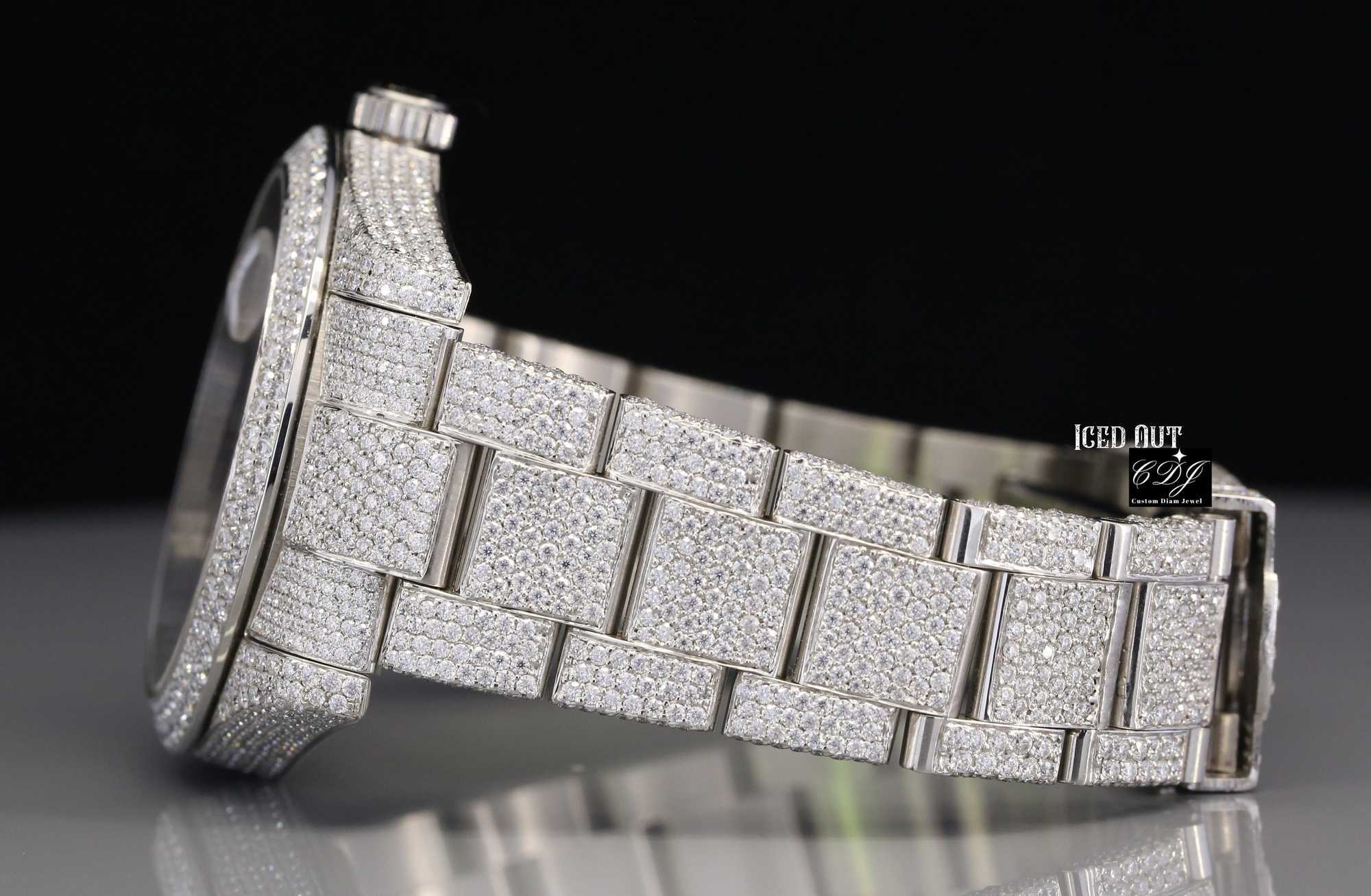 

20235NTQ Stylish Custom Hip Hop Luxury Dign Blue Dial Stainls Steel Iced Out Moissanite Diamonds Watch High-Quality Rapper Jewelry, Hip hop watch