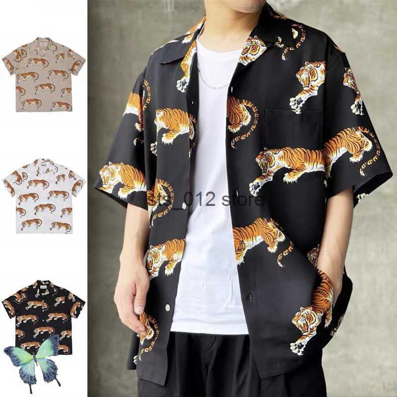 

Men's T-Shirts Hip Hop Men Women Streetwear WACKO MARIA Tiger Print Hawaiian Short Sleeve Shirt T-shirt T230303, W120