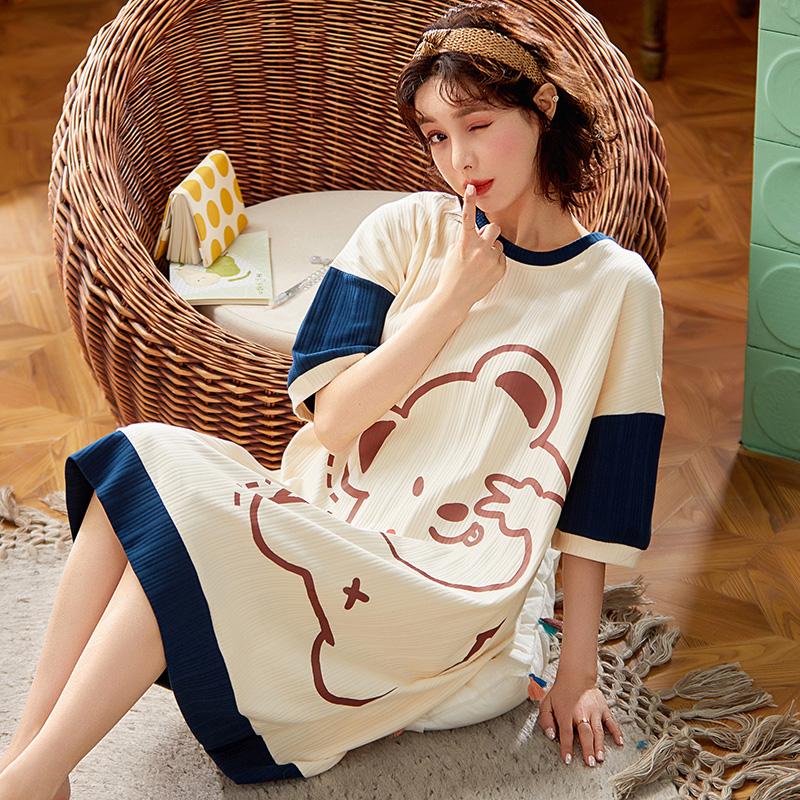 

Women's Sleepwear 2023 Summer Short-Sleeve Cotton Night Gowns Cartoon Nightgowns Homewear Girls Sleep Lounge Sleeping Dress, Dlf7141