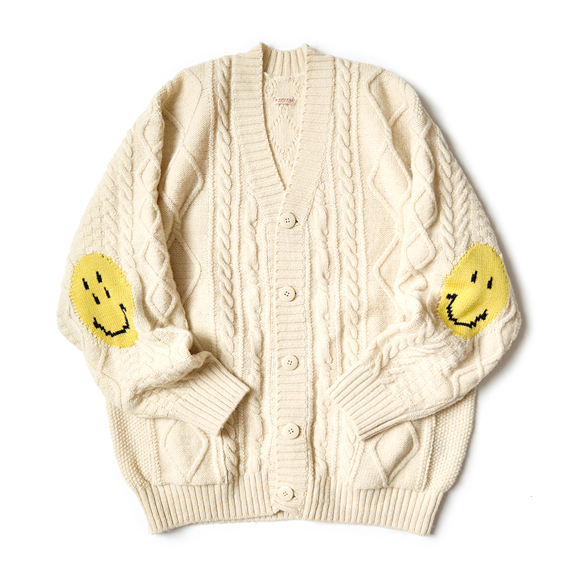 

Men's Sweaters AW Kapital Winter Heavyweight Vintage Coarse Wool Smile Face VNeck Sweater Cardigan Japanese MY674 230303, Beige