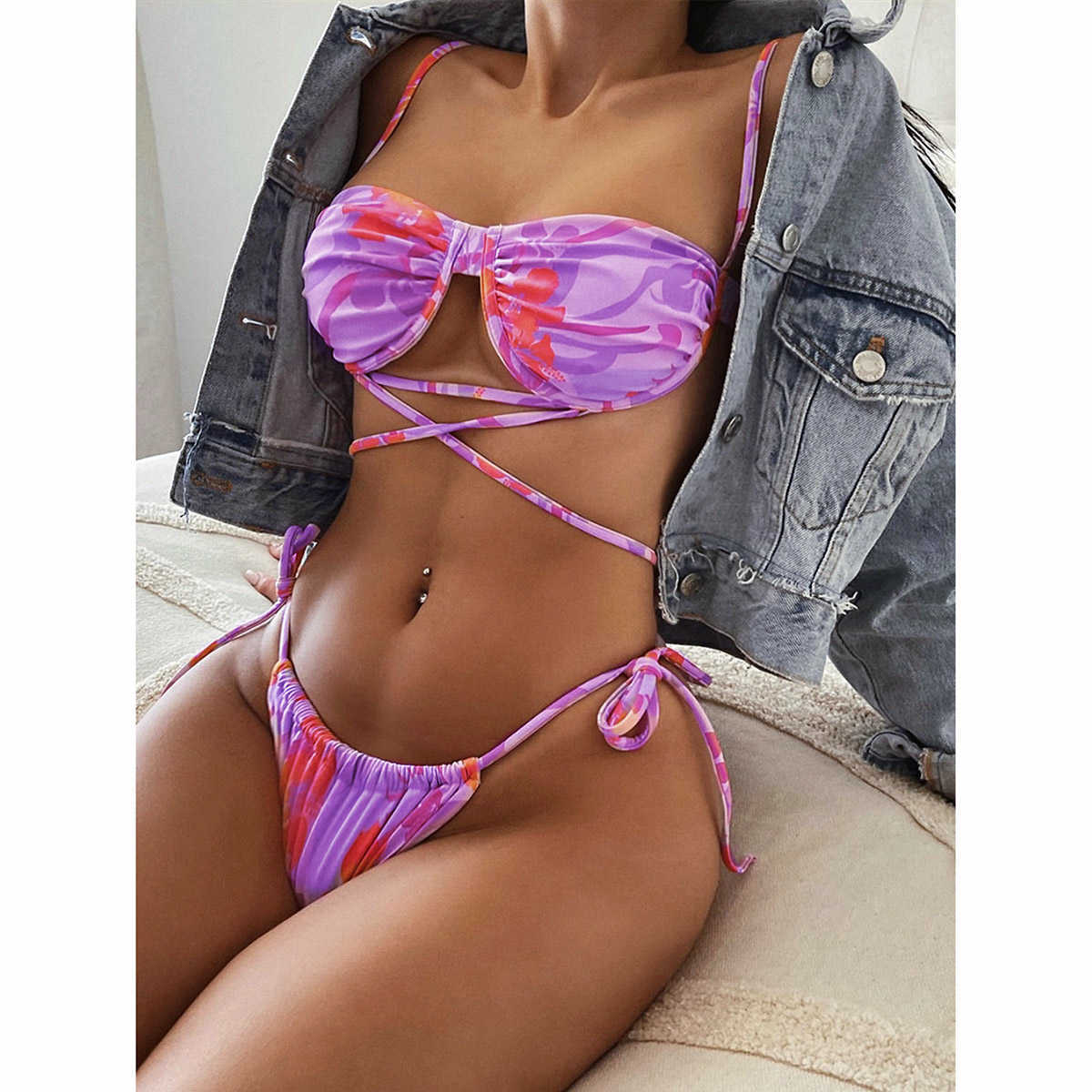

Push Up Bikinis 2023 Micro Bikini Set Thong Brazilian Women Swimsuit Print Sexy Female Swimwear Bathing Swimming Sutis
