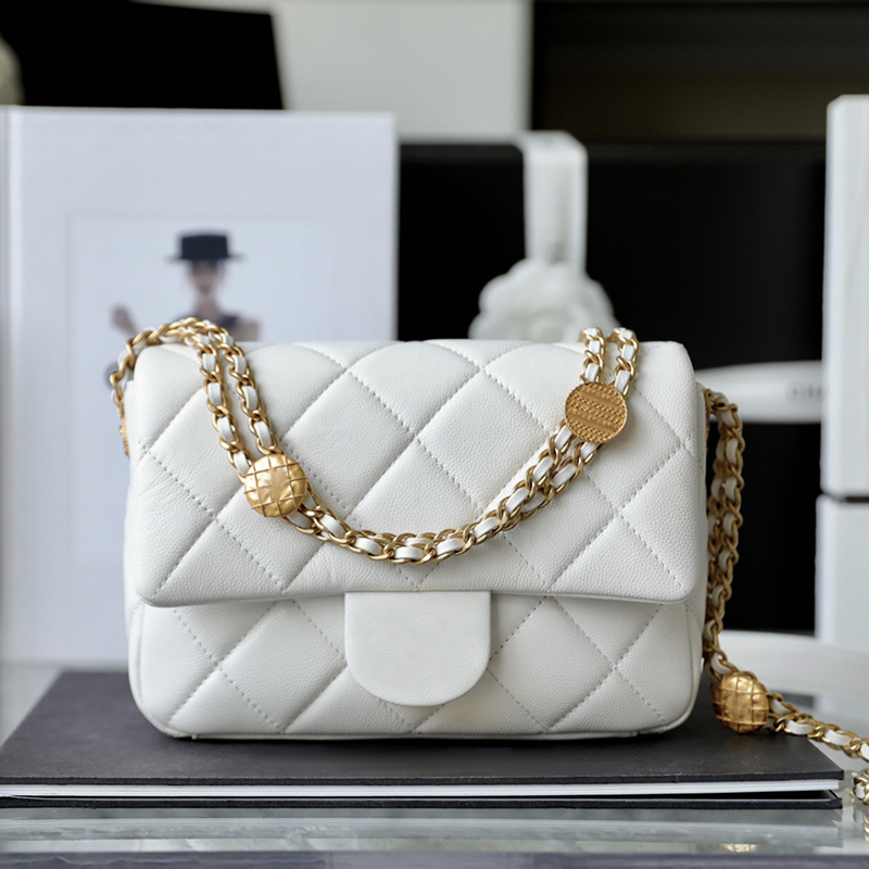 

Delicate knockoff Designer Gold flap bag 21CM Fashion cowhide chain bag AS3369 With Box YC089