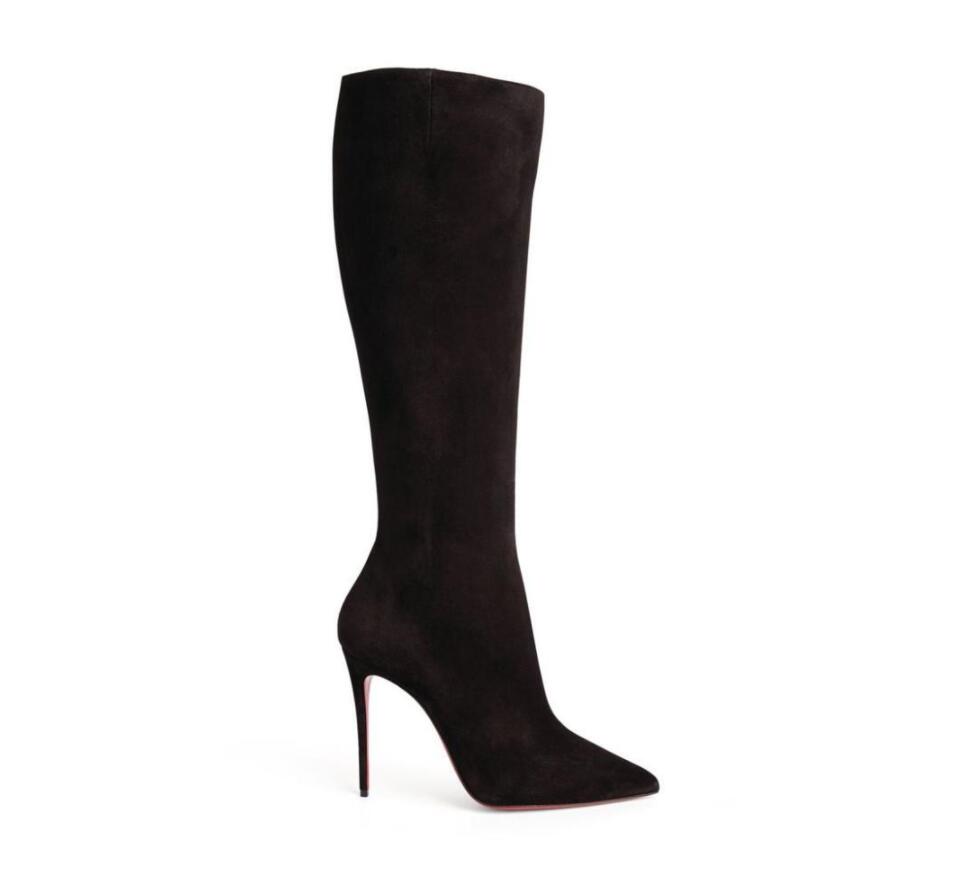 

Luxury Brand pumps Reds sole shoes long boot women high heels Black Kates Botta Leather Knee High Boots/Booties zipper heel black leather heel with box