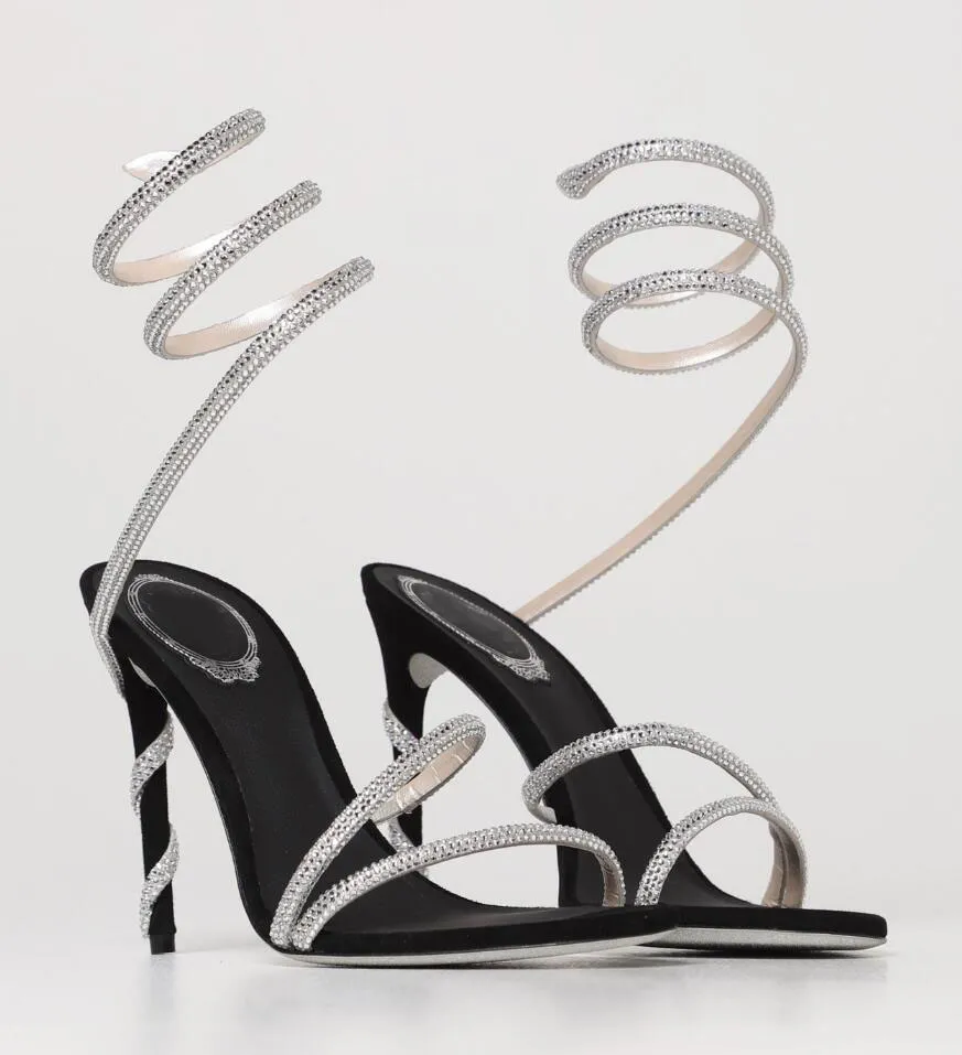 

Summer Luxury Brand Margot Women Sandals Shoes Cleo Crytal-embellished Ankle Straps Snake-head Spirals Wedding Dress Lady Gladiator Sandalias