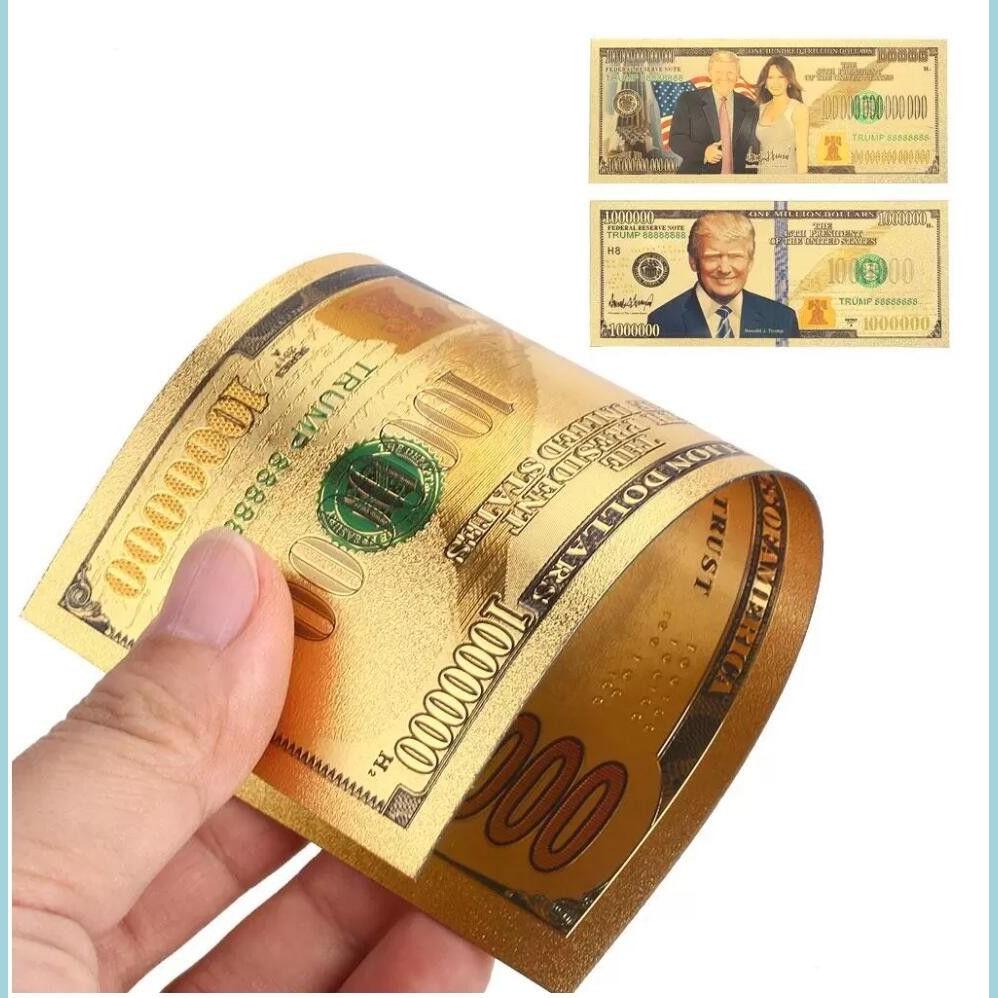 

Arts And Crafts 10 Billion Trump 24K Gold Plated Dollars Antique Commemorative Notes Gifts Collection Realistic Souvenir Fake Money Dhyjx