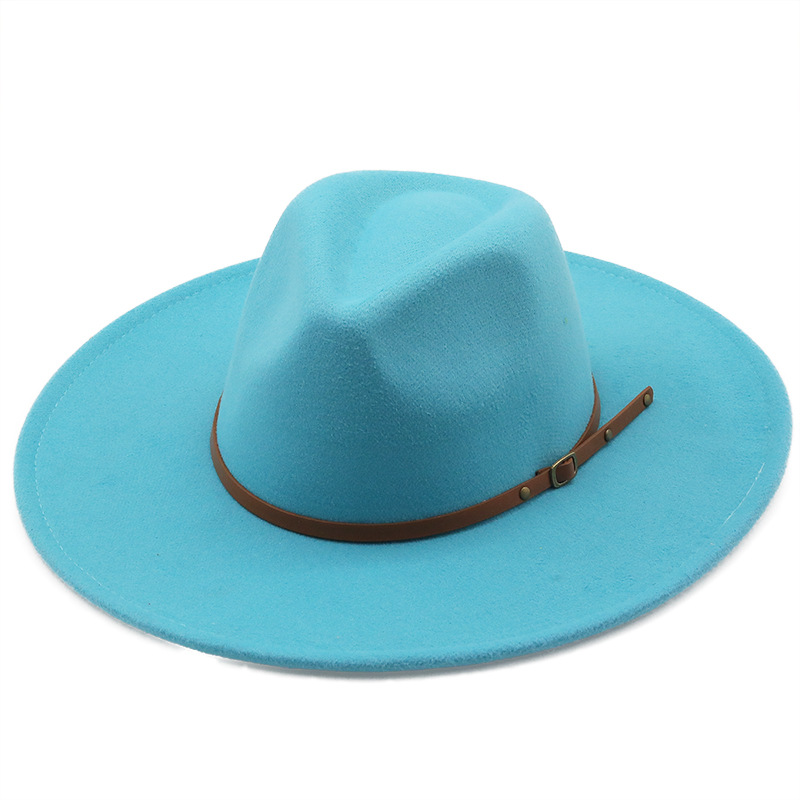 

9.5cm wide brim Fedora hats with brown belt autumn winter women party top hat men jazz Retro cowboy Felt Cap Panama sun hat, Red