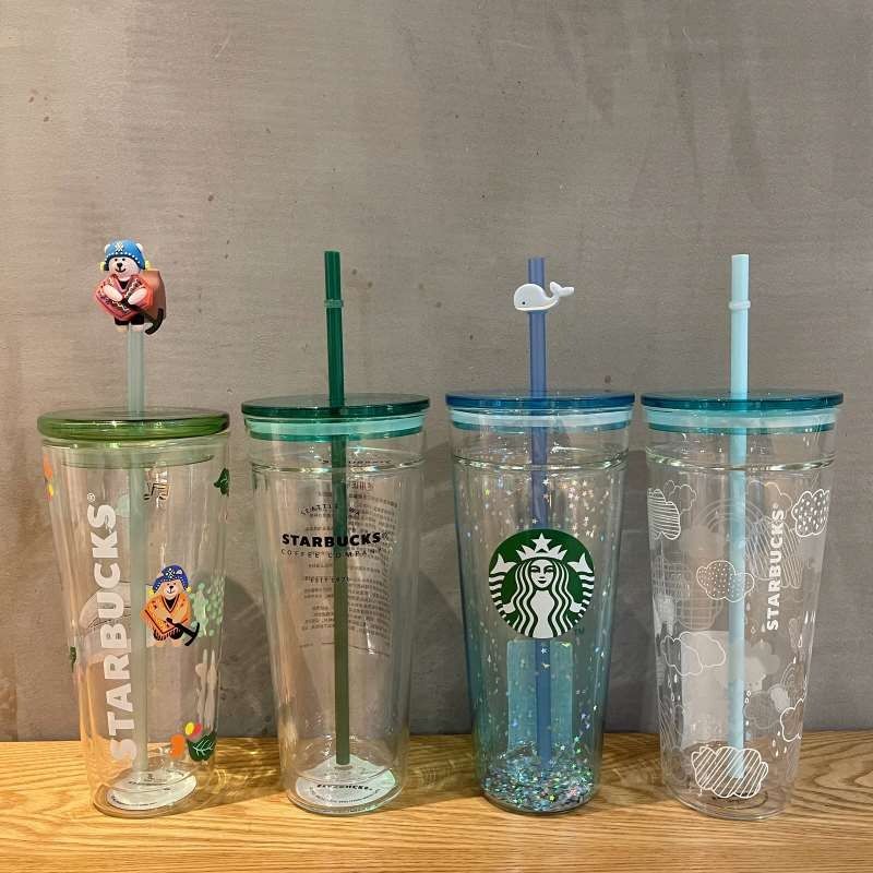 

Starbucks Mug 20oz/591ml Coffee mug Straw Cup Double tumbler Female Divine Wood lid Straw Cup, Pink