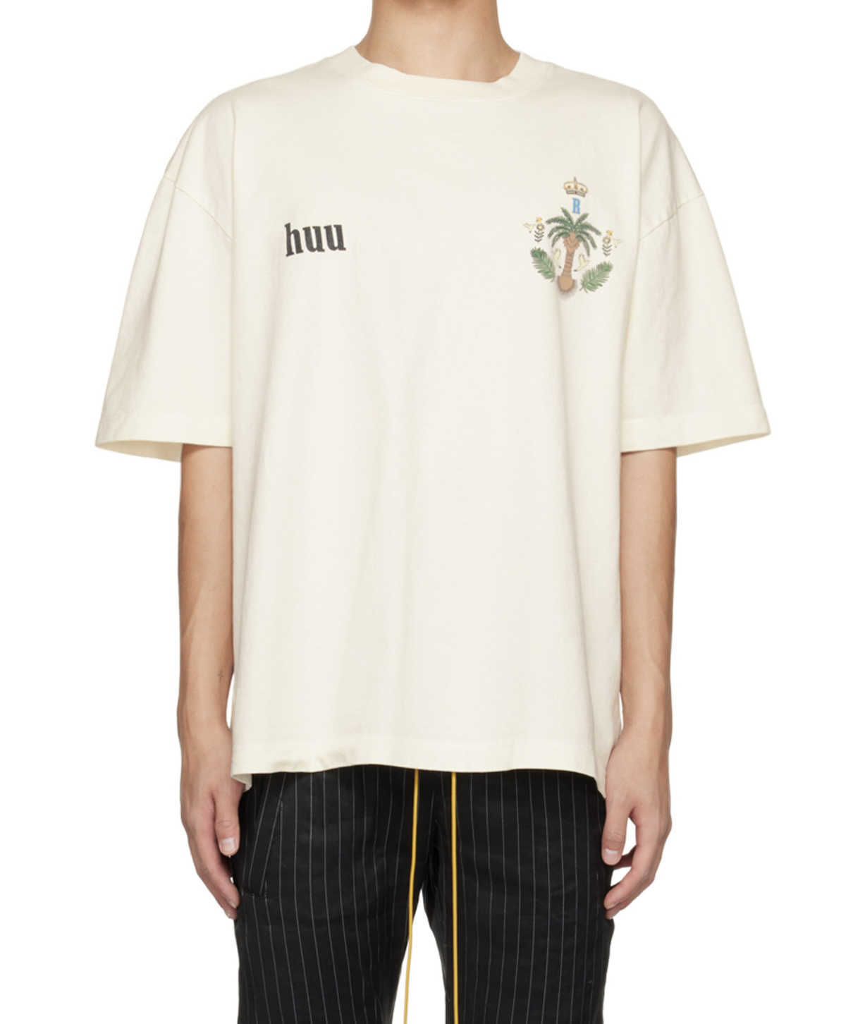 

23SS RH Coconut Tree Printed Tee Beige Short-sleeved Men' T-Shirts Fashion Man Women Vintage T-shirt FZTX1869