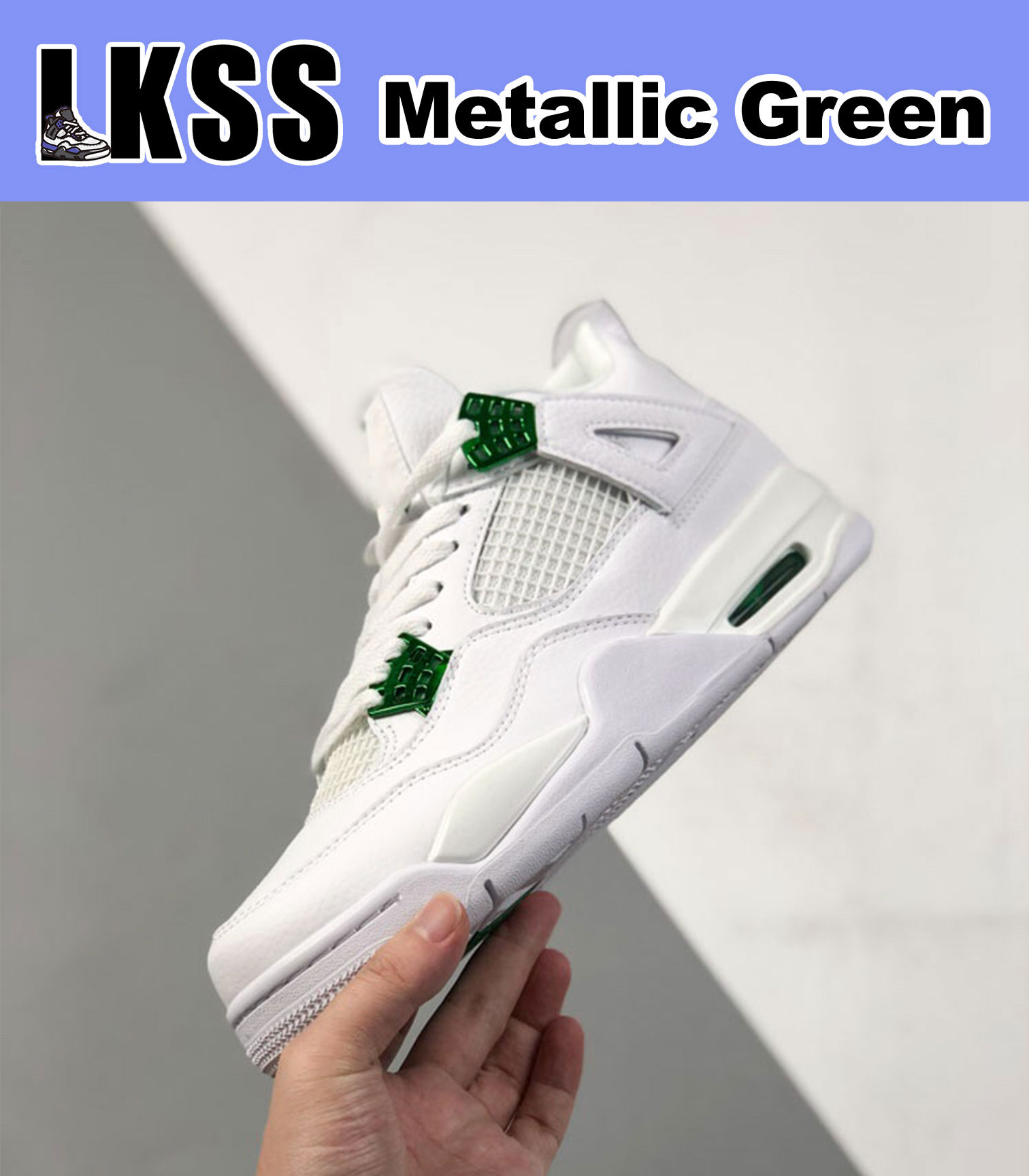

LKSS Metallic Green Jumpman 4 4s Shoes OG Mens Basketball Sneaker Sports Sneakers, As pic